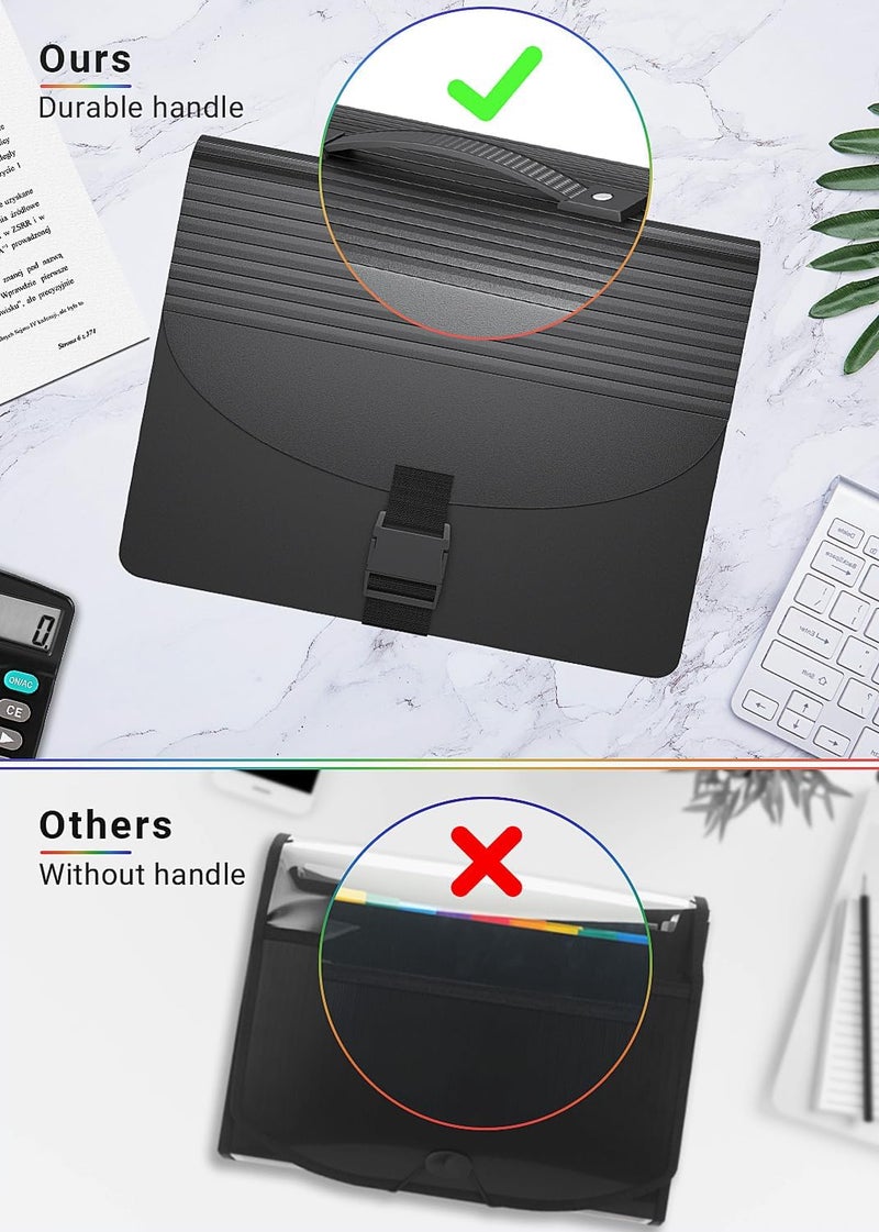 TCJ Expanding File Folders,Accordion File Organizer with Handle,13 Pockets Expandable Filing Folders,Tabs Included in Filing Box,Adjustable Strap,Bill Documents Organizer,A4/Letter Size - Image 5